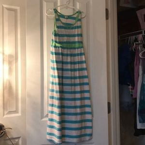 White, blue, and green stripped sun dress.